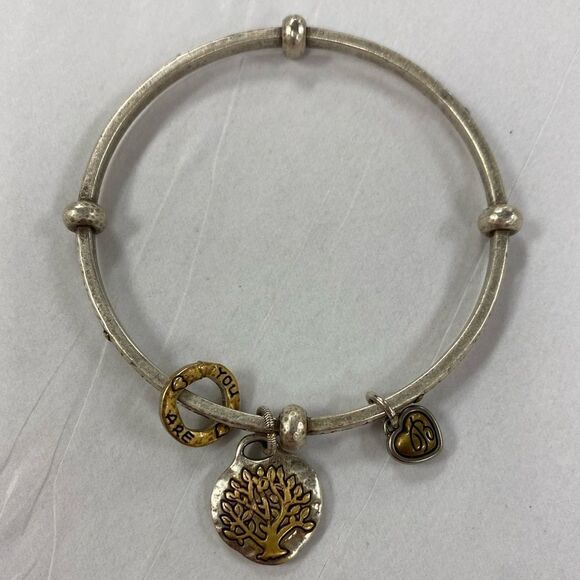 Brighton YOU ARE Loved, Cherished Art & Soul Charm Silver Bangle Bracelet - Picture 1 of 4